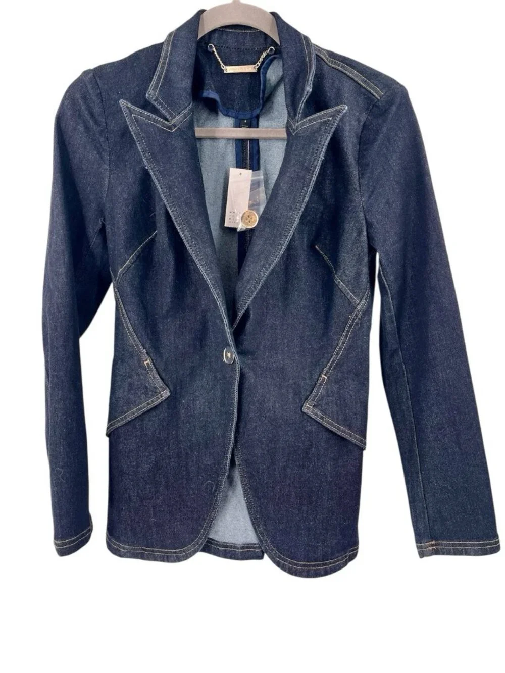 WHBM Women's Dark Vancouver Rinse Editor Denim Blazer NWT Size 4 - Picture 1 of 6